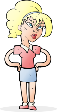 Bir insan tarafından çizilmiş kalçaları olan çizgi film kadını.