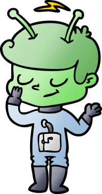 Bir insan tarafından çizilmiş dost canlısı çizgi film uzay adamı.