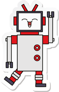 Bir insan tarafından çizilmiş şirin çizgi film robotunun çıkartması.