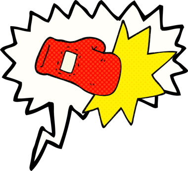 Bir insan tarafından çizilmiş serbest çizilmiş çizgi roman konuşma balonu boks eldiveni.