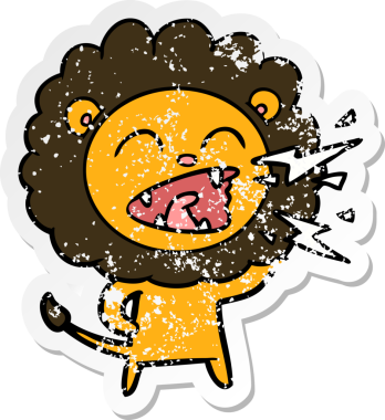 Bir insan tarafından çizilmiş kükreyen bir aslanın sıkıntılı çıkartması.