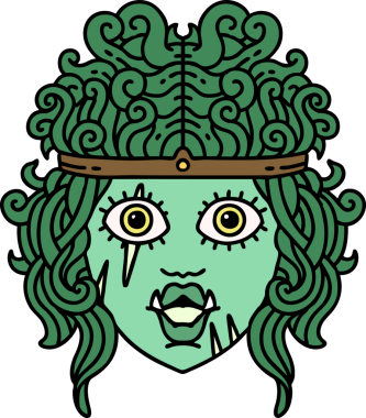 Retro Dövme Tarzı Ork Barbar karakter yüzü Bir insan tarafından çizilmiş