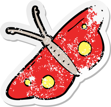 Bir insanın çizdiği kelebek sembolünün gerilemiş retro çıkartması.