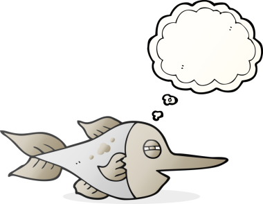 Bir insan tarafından çizilmiş serbest çizim baloncuk karikatür kılıç balığı.