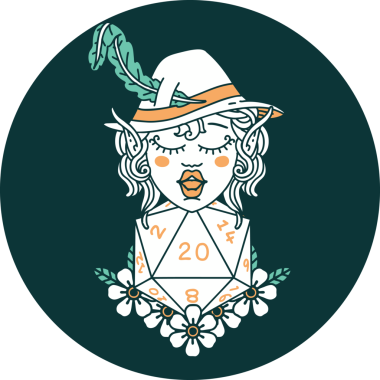 Bir insan tarafından çizilmiş 20 zarlı elf ozan karakteri simgesi.