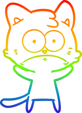 Gökkuşağı gradyan çizgi çizimi Bir insan tarafından çizilmiş gergin kedi