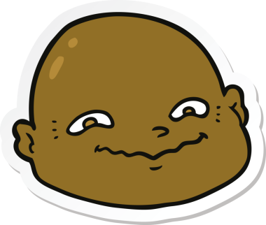 Bir insan tarafından çizilmiş kel bir adamın çıkartması.