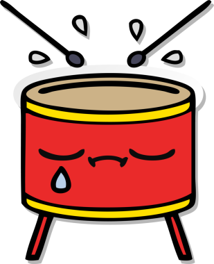Bir insan tarafından çizilmiş üzgün bir davulun hüzünlü çıkartması.