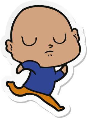 Bir insan tarafından çizilmiş kel bir adamın çıkartması.