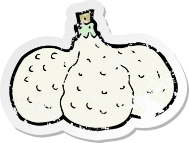 Bir insan tarafından çizilmiş sarımsak karikatürünün gerilemiş yapıştırması.