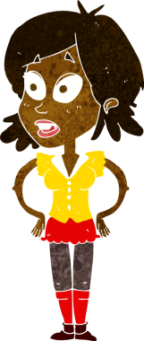 Bir insan tarafından çizilmiş kalçaları olan çizgi film kadını.