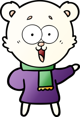 Bir insan tarafından çizilmiş kışın çizilmiş gülen ayıcık çizgi filmi.