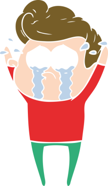 Bir insan tarafından çizilmiş düz renkli çizgi film ağlayan adam.