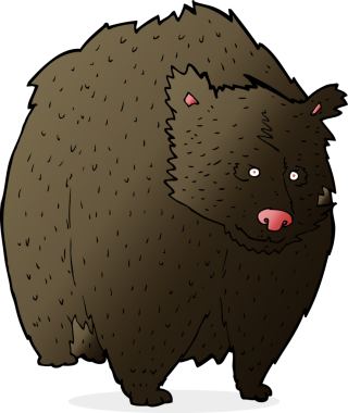 Bir insan tarafından çizilmiş kocaman siyah ayı çizgi filmi.