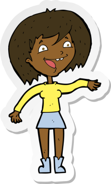 Bir insan tarafından çizilmiş, el sallayan bir kadının çıkartması.