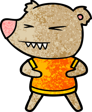 Bir insan tarafından çizilmiş tişörtlü kızgın ayı çizgi filmi.