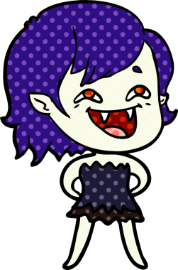 Bir insan tarafından çizilmiş gülen vampir kız çizgi filmi.