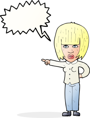 Bir insan tarafından çizilmiş konuşma baloncuğuyla rahatsız bir kadını gösteren çizgi film.