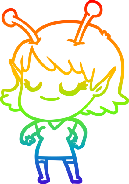 Bir insan tarafından çizilmiş gülümseyen uzaylı kız çizgi filmi.