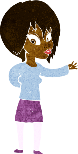 Çizgi filmdeki kadın bir insan tarafından çizilmiş hoş bir jest yapıyor.