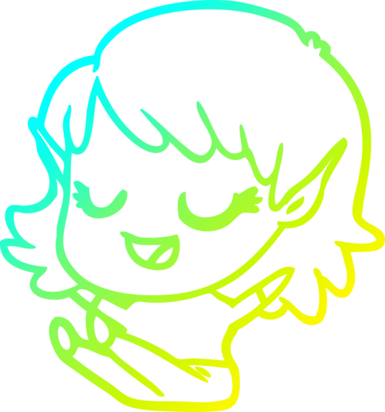 Bir insan tarafından çizilmiş mutlu bir elf kızı çizimi.