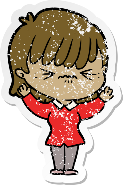 Bir insan tarafından çizilmiş kızgın bir karikatür kızının sıkıntılı çıkartması.