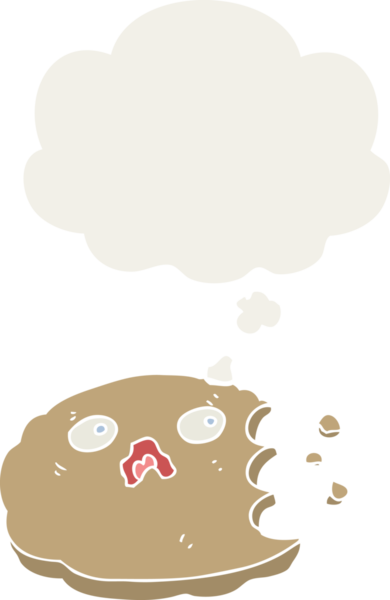 Düşünce baloncuklu çizgi film kurabiyesi insan tarafından çizilmiş.