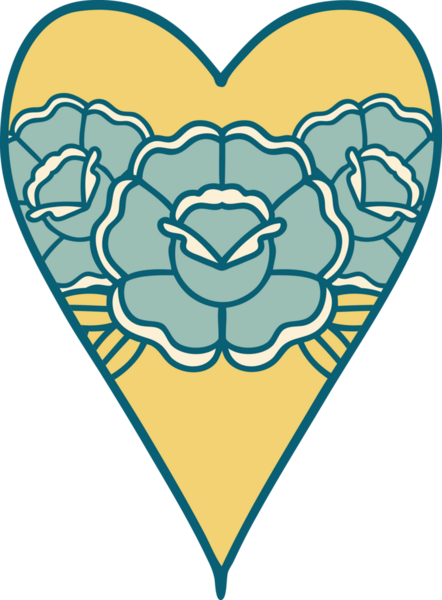 Bir insan tarafından çizilmiş kalp ve çiçeklerin ikonik dövme şekli