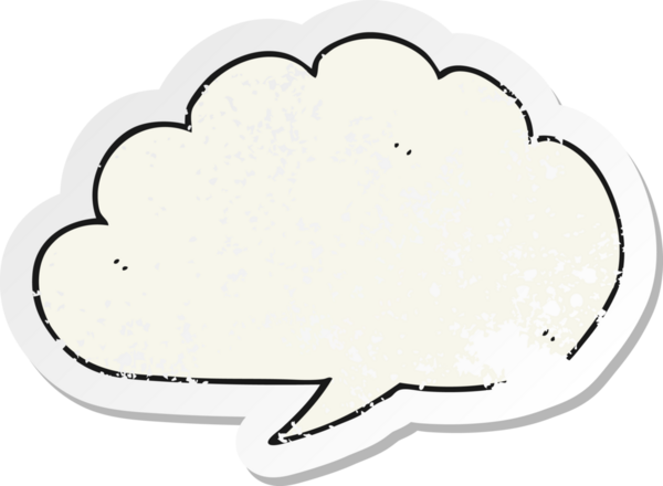 Bir insan tarafından çizilmiş bir karton bulutlu konuşma balonunun retro sıkıntılı etiketi
