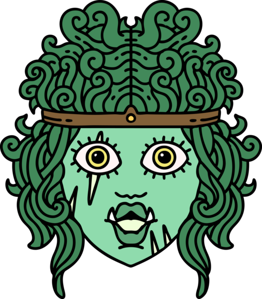 Retro Dövme Tarzı Ork Barbar karakter yüzü Bir insan tarafından çizilmiş