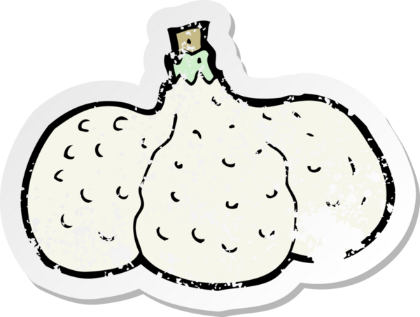 Bir insan tarafından çizilmiş sarımsak karikatürünün gerilemiş yapıştırması.