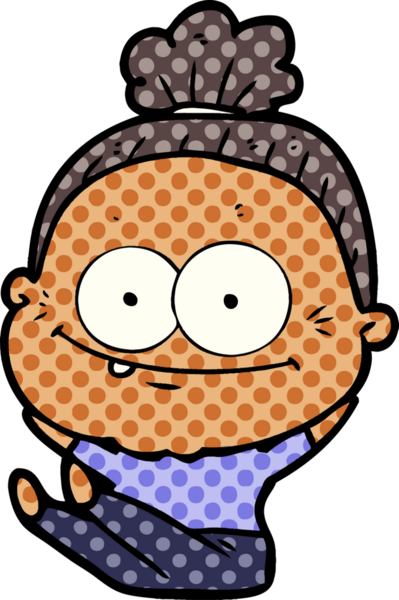 Bir insan tarafından çizilmiş mutlu yaşlı kadın çizgi filmi.