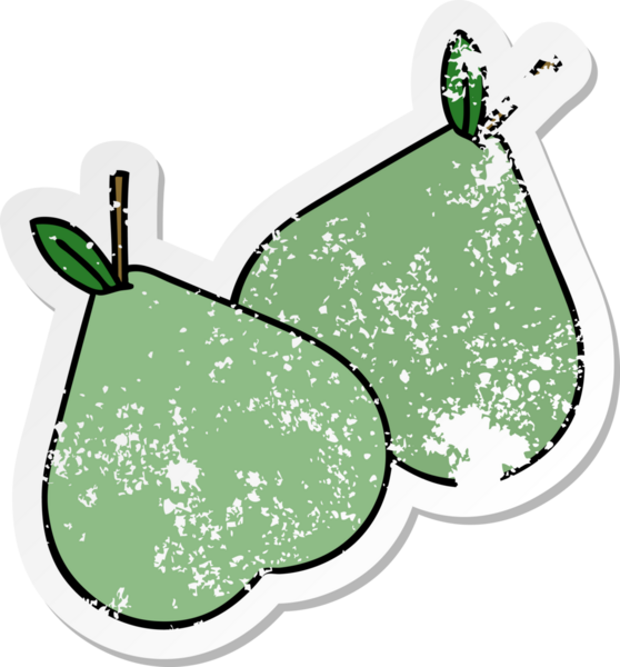 Bir insan tarafından çizilmiş yeşil armut karikatürünün sıkıntılı çıkartması.