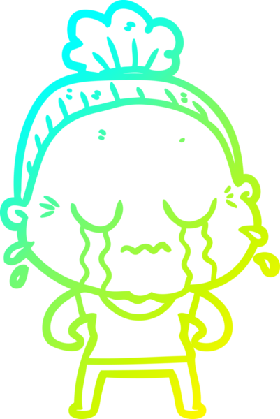 Bir insan tarafından çizilmiş ağlayan yaşlı bir kadının soğuk çizgi çizimi.