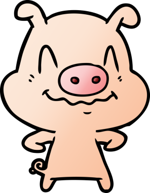 Bir insan tarafından çizilmiş sinirli çizgi film domuzu.