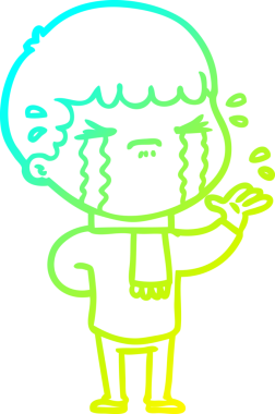 Bir insan tarafından çizilmiş ağlayan bir çizgi film karakteri çizimi.