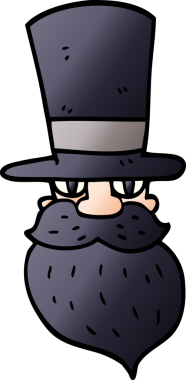 Bir insan tarafından çizilmiş silindir şapkalı sakallı bir adam.