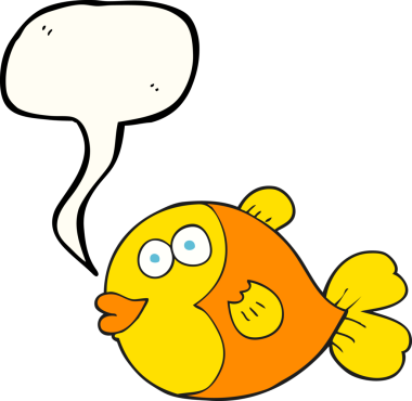 Bir insan tarafından çizilmiş serbest konuşma balonu karikatürü balığı.