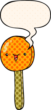 Bir insan tarafından çizilmiş çizgi roman tarzında konuşma balonu olan çizgi film lolipopu.