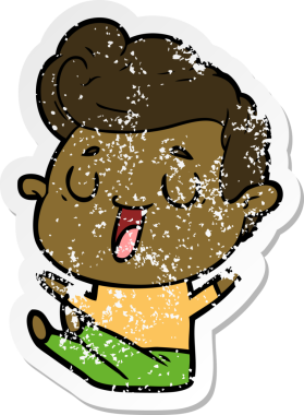 Bir insan tarafından çizilmiş mutlu bir çizgi film karakterinin sıkıntılı çıkartması.