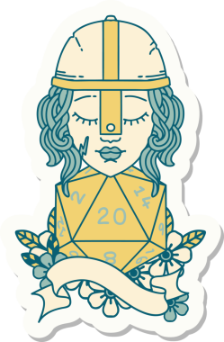 Bir insan tarafından çizilmiş 20 zarlı bir insan dövüşçüsünün çıkartması.