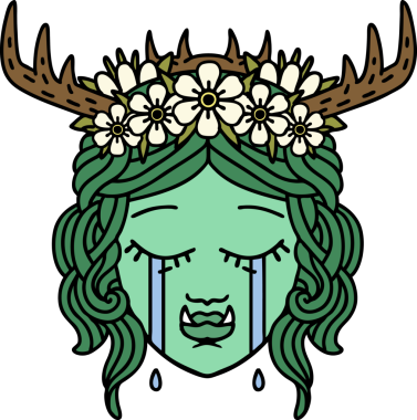 Retro Dövme Tarzı Hüzünlü Yarı Ork karakter yüzü Bir insan tarafından çizilmiş