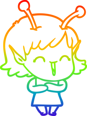 Gökkuşağı gradyan çizgi çizimi Bir insan tarafından çizilmiş mutlu uzaylı kız