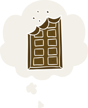 Bir insan tarafından çizilmiş düşünce baloncuklu çikolata çizgi filmi.