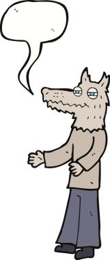 Bir insan tarafından çizilmiş konuşma balonu olan bir kurt adam.