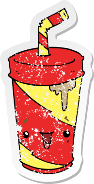 Bir insan tarafından çizilmiş tatlı bir karikatür gazozunun sıkıntılı çıkartması.