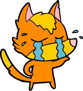 Bir insan tarafından çizilmiş üzgün küçük tilki çizgi film karakteri.