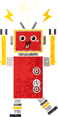 Bir insan tarafından çizilmiş bir robotun retro çizim tarzı karikatürü