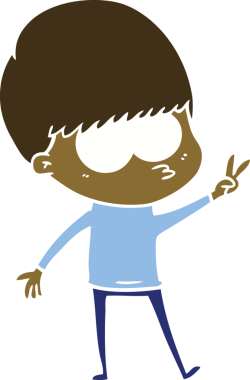 Bir insan tarafından çizilmiş düz renkli çizgi film çocuğu.