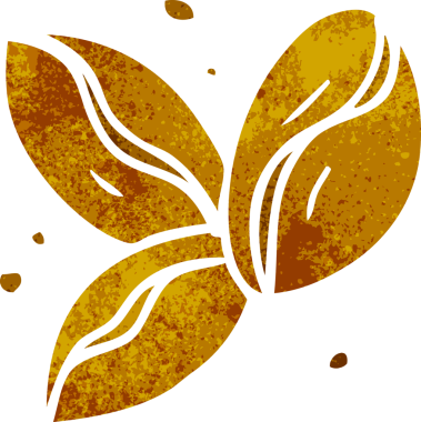 Bir insan tarafından çizilmiş üç kahve çekirdeği karalaması.